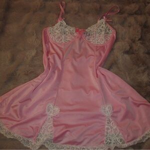 Fashion Nova Pink Lace-Trim Satin Slip Dress